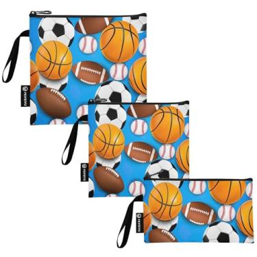 Imagem de TSENQUE Bolas esportivas bolas de futebol azul desenho animado reutilizável lanches sanduíche sacos de almoço seguro para alimentos laváveis para viagens, trabalho, escola, escritório (pacote com 3)