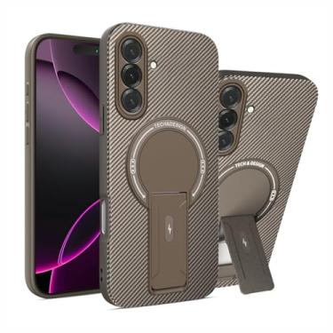 Imagem de Anlalish Capa para Samsung A16 5G compatível com Magsafe, capas de fibra de carbono antiarranhões à prova de choque, capa magnética para Samsung Galaxy A16 5G com suporte (marrom)