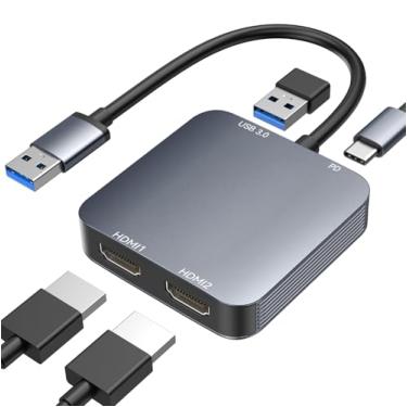 Imagem de ABLEWE Adaptador USB 3.0 para HDMI duplo com porta USB 3.0, cabo conversor de vídeo e áudio HDMI para USB para laptop, monitor de mesa, TV, compatível com Mac OS, Windows