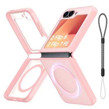 Imagem de Capa magnética para Galaxy Z Flip 7 FE/Galaxy Z Flip 6, compatível com MagSafe [sem protetor de tela] Capa de telefone fina translúcida fosca à prova de choque para Samsung Flip7 FE/ Flip6 (rosa)
