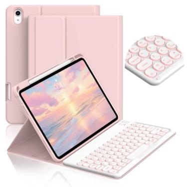 Imagem de JKSML Capa para iPad (A16) 11ª/10ª geração com teclado, tecla redonda, retroiluminação de 7 cores, teclado sem fio destacável, capa fólio com suporte lateral para caneta para iPad de 11 polegadas