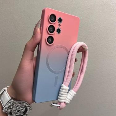 Imagem de Capa magnética de silicone líquido com gradiente de cor para Samsung S25 S24 S23 Ultra Galaxy S25 S21 S22 Plus, pulseira macia, rosa, para S22 Ultra