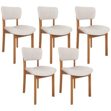Imagem de Kit 05 Cadeiras Para Sala de Jantar Cozinha Living Estofada Dara L02 Linho Cru - Lyam Decor