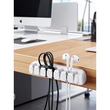 Imagem de Organizador de cabos, organizador de cabos, vários compartimentos, suporte de fio de mesa para gerenciamento de cabos de dados de carregamento de telefone