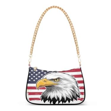 Imagem de Bald Eagles Bolsa de ombro com corrente de bandeira americana, bolsa Hobo feminina com estampa patriótica artística, bolsa média para uso diário e festa