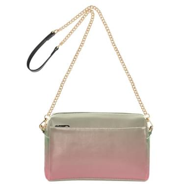 Imagem de Joitme Bolsa transversal feminina dinossauro verde salmão rosa gradiente bolsa para celular bolsa de couro PU bolsa de ombro com alça de corrente