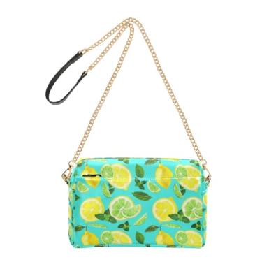 Imagem de Joitme Bolsa tiracolo feminina, limões, folhas verdes, menta, bolsa para celular, linda bolsa de ombro de couro sintético com alça de corrente