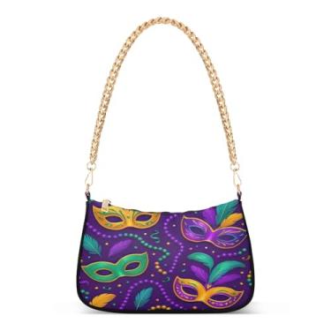 Imagem de Bolsa de ombro colorida com corrente de máscaras de carnaval para festa à noite ou moda diária