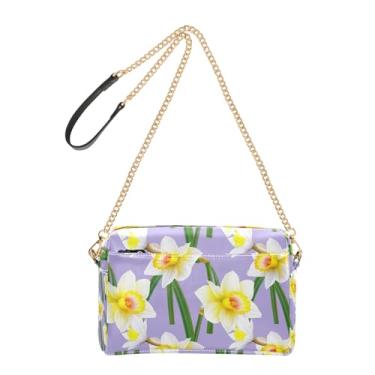 Imagem de Joitme Bolsas femininas bolsa tiracolo flores amarelas brancas violeta roxa bolsa de celular linda alça de corrente bolsa de ombro de couro PU