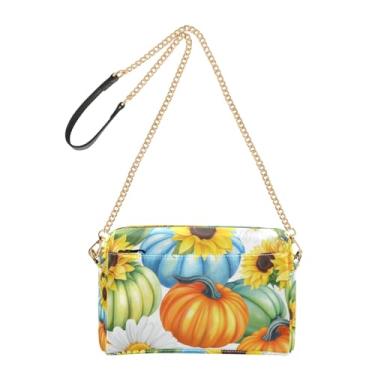 Imagem de Joitme Bolsa feminina estilo pintado abóboras laranja bolsa transversal alça de corrente couro PU bolsa de ombro bolsa para celular bolsa de celular
