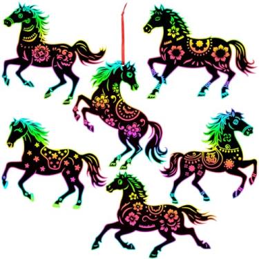 Imagem de JULMELON 2026 Lunar New Year Horse Crafts Kit, 36pcs Chinese New Year Scratch Art Cards, 6 Designs with Rainbow Reveal, DIY Craft for Spring Festival Gifts