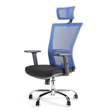 Imagem de Cadeiras de escritório com encosto alto, malha ergonômica, suporte lombar ajustável, apoio de cabeça, apoio de braço, cadeira de mesa (cor: azul)