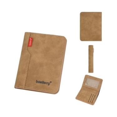 Imagem de Carteira Masculina Em Couro PU Fosco, Porta-Cartões Dobrável, Estojo V