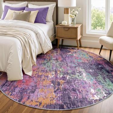 Imagem de RELEANY Tapetes laváveis de 1,8 m antiderrapantes modernos abstratos macios para sala de estar, entrada, quarto, berçário, padrão impresso, roxo, laranja, azul, verde, vermelho, enferrujado, colorido