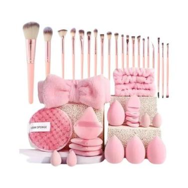 Imagem de Kit De Maquiagem Rosa Com 20/40 Peças, Pincéis Macios E Esponja De Bel
