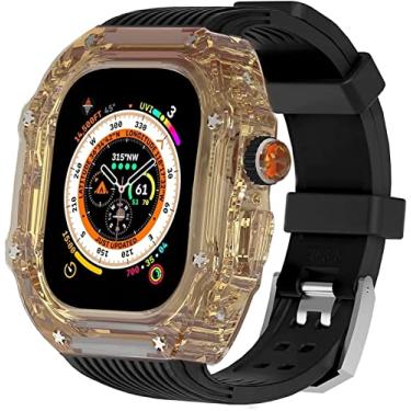 Imagem de GANYUU Kit moderno masculino de capa transparente de 49 mm, para Apple Watch série 8 de 45 mm, capa rígida de policarbonato, pulseira de substituição estilo Rm, acessórios para relógio série 7 de 44