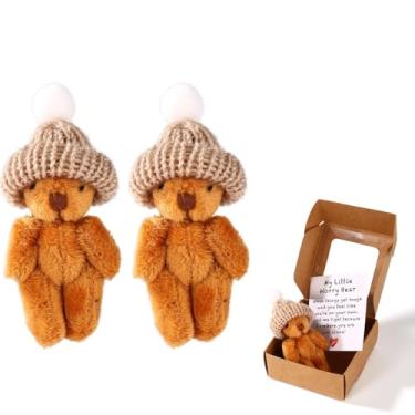 Imagem de TOYMIS 2 Conjuntos Mini Ursos Pelúcia, Ursinho Artesanal em Caixa com Cartão Motivacional Decoração Mesa Perfeita Brinquedo Inspirador Apoio Emocional para Família Amigos (Amarelo Cremoso)