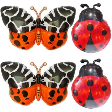 Imagem de TiAaihion Ladybug and Butterfly Foil Balloons 4-Pack, Garden Bug Party Decorations for Kids Birthday, Spring Balloon Set
