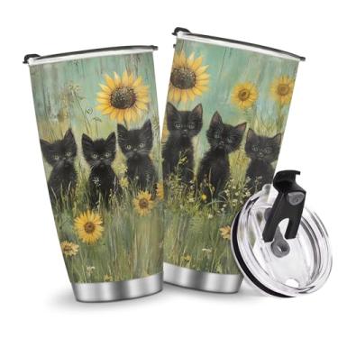Imagem de Copos isolados caneca copo presentes de aniversário de Natal para homens pai avô meninas meninos 590 ml acessórios essenciais de viagem devem ter alça gelada fria gatos pretos