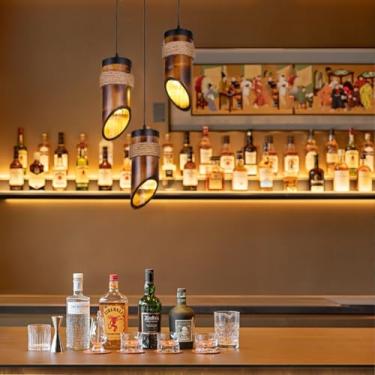 Imagem de Lustre antigo de bambu com 3 luzes, corda de cânhamo e estrutura de ferro, soquete E27, ideal para restaurantes, com design retrô vintage e formato redondo. Perfeito para corredores, salas d