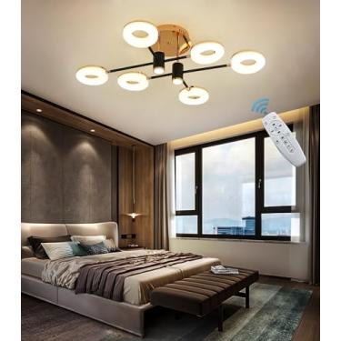 Imagem de Luminária de teto LED moderna, 75cm/90w, preta e dourada, para sala de estar, com controle remoto e intensidade ajustável, luminária pendente redonda (com spots) adequada para quartos, ilumi