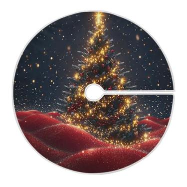 Imagem de Blueangle Saia de poliéster macio para árvore de Natal com estrelas brilhantes de 118 cm para decoração de árvore de Natal (484)