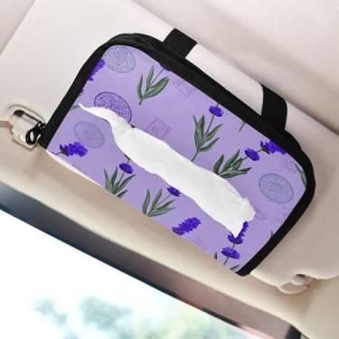 Imagem de SEHANY Porta-lenços de papel de carro lavanda roxa, caixa de lenços para carro, viseira solar, porta-guardanapos retangular, dispensador de máscara de carro, caixa de lenços de papel para automóvel