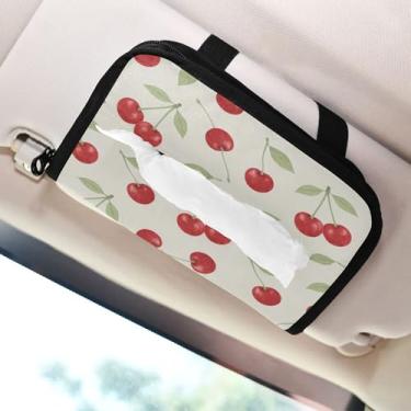 Imagem de SEHANY Lindo porta-lenços de papel de carro cereja rosa, caixa de lenços de carro, viseira solar, porta-guardanapos retangular, dispensador de máscara de carro, caixa de lenços para veículos