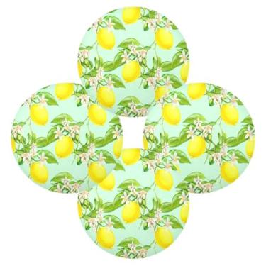 Imagem de Wassud Jogo americano conjunto de 4 tapetes de mesa redondos de limões de verão para cozinha e jantar tapetes laváveis resistentes ao calor decoração de mesa 39 cm