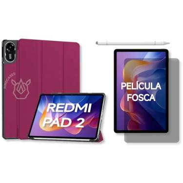 Imagem de Capa para Xiaomi Redmi Pad 2 – Kit Opcional com Película e Caneta - Case Rígida Magnética, Função Sleep/Wake e Suporte Integrado (Vinho, Capa + Película Fosca + Caneta PREMIUM)