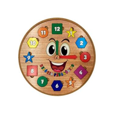 Imagem de Relógio Pedagógico Infantil Didático Educativo 21x21 Mdf Madeira Adesi