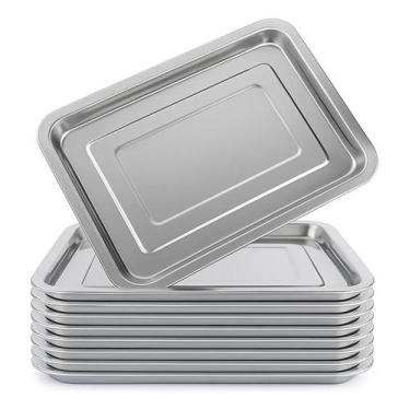 Imagem de Kit 10 bandejas inox cafe retangular 40x30cm rasa travessa restaurante