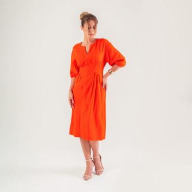 Imagem de Vestido susie midi manga 3/4 feminino - Susie Modas, Laranja, G, 10 un