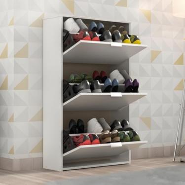 Imagem de Sapateira Organizadora 3 Portas Basculantes Armário Multiuso para Hall, Quarto e Sala Compacta(Branco)