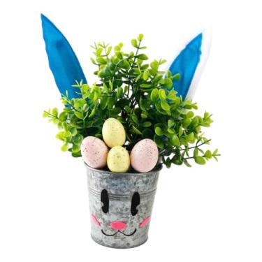 Imagem de IEUDNS Arranjo de mesa de Páscoa com plantas artificiais em vasos, folhas verdes falsas, ovo de espuma para festa, lareira, mesa, banheiro, casamento.
