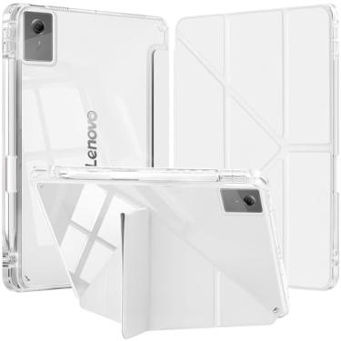Imagem de YeaQuelior Capa para Lenovo Idea Tab 11 polegadas 2025 (TB-336ZU TB-336FU) com suporte para caneta, capa protetora com tampa traseira transparente transparente, dormir carro/despertar (branco)