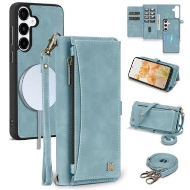 Imagem de BLISLIAR Capa carteira para Samsung Galaxy S25 Plus com porta-cartões/carteira/alça transversal | Bloqueio RFID | Magnético | Suporte | Destacável | Capa de telefone de couro PU para Galaxy S25+, 6,7