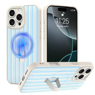 Imagem de tharlet Capa compatível com iPhone 16 Pro Max com alça de dedo, compatível com MagSafe, linda capa de telefone listrada para mulheres e meninas, capa protetora antiarranhões para iPhone 16 Pro Max