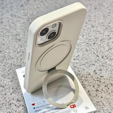 Imagem de HTVJFX Capa de silicone líquido de luxo com suporte de anel e capa protetora magnética fosca macia para iPhone 12 (para iPhone 12/branco)