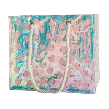 Imagem de TotePrint Sacola transparente com alças de corda, 40 x 10 x 30 cm à prova d'água de PVC à prova de areia para shows, Pêssego rosa, 15.75*11.81*3.94INCH