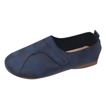 Imagem de Sapato feminino casual de cor sólida bico redondo confortável respirável para tendência de outono, Azul royal, 36