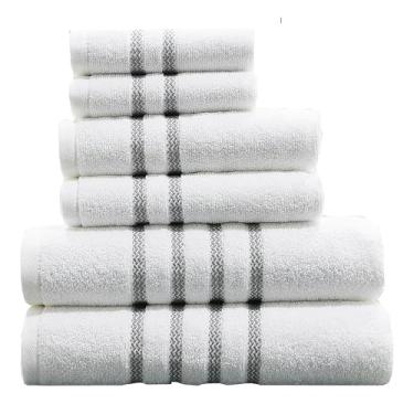 Imagem de Micro Cotton Conjunto de toalhas de banho ETHICOT Stripe Luxury 6 peças - 100% algodão, secagem rápida, extra absorvente, super macio com 2 toalhas de banho, 2 toalhas de mão, 2 toalhas de lavagem