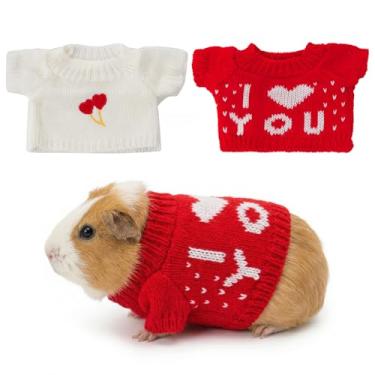 Imagem de Pacote com 2 roupas de porquinho-da-índia para hamster, roupas de malha para animais pequenos, roupas de inverno e dia dos namorados (tamanho único, dia dos namorados-2)