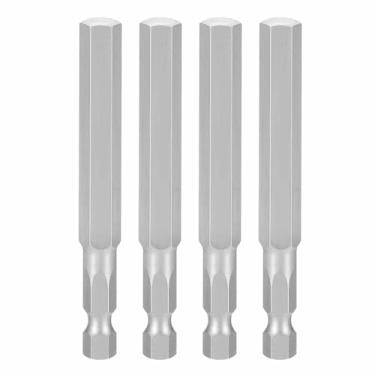 Imagem de HARFINGTON 4 peças chave sextavada broca 5/40.6 cm SAE 1/10.2 cm haste sextavada 3" (75 mm) comprimento S2 aço chaves de impacto magnéticas grau industrial, chave de fenda elétrica hexagonal, cinza