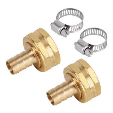 Imagem de 2 peças de latão sólido 1/5.1 cm PEX Barb para conector de mangueira de jardim giratório fêmea de 1/5.1 cm, encaixe resistente à prova de vazamento com 2 braçadeiras para reparo e emenda