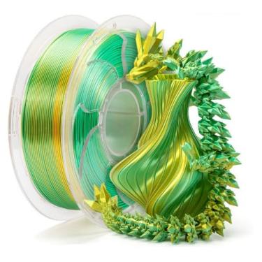 Imagem de Filamento de impressora 3D PLA+ de cor tripla de seda 1,75 mm, filamento brilhante sem emaranhado peso líquido carretel de 250 g (0.2 kg), PLA de seda 3 em 1, ouro brilhante + verde