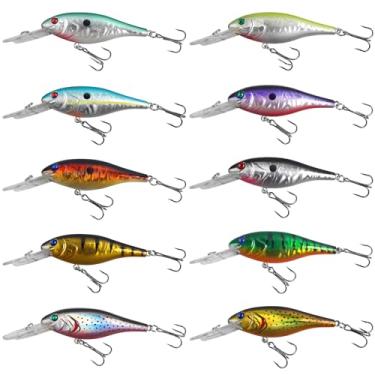 Imagem de Iscas de pesca Iscas rígidas realistas Minnow Popper Crankbait Isca de natação Jerkbait Iscas de robalo Walleye Pike Truut Muskie Isca de pesca de água doce em água salgada, 10 peças 9,4 cm