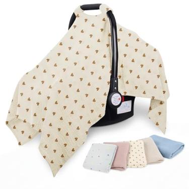 Imagem de infancie Capa de assento de carro respirável para bebês 89 x 127 cm – Cobertura de assento de carro infantil de musselina macia de algodão orgânico, cobertor multiuso leve para enfermagem, carrinho de