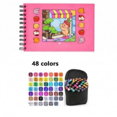 Imagem de Kit Marcadores Artísticos com Ponta Dupla 48 Cores + Livro de Colorir Capa Dura 50 Páginas, Canetinhas à Base de Álcool, Ambidestro, Múltiplas Cores (48, Rosa)