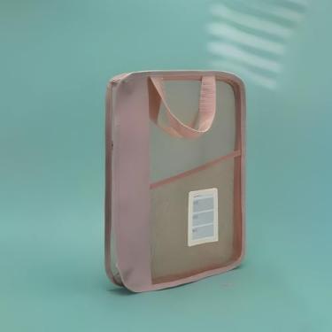 Imagem de Bolsa Transparente para Documentos A4 com Alça, Pasta Organizadora Escolar e Escritório, Material Resistente, Fácil de Transportar, Ideal para Provas e Arquivos (Rose)